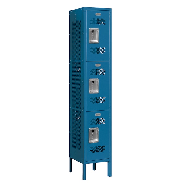 3 Tier Vented Locker, 12"Wx66"Hx12"D, 3 Door, Blue, Unassembled